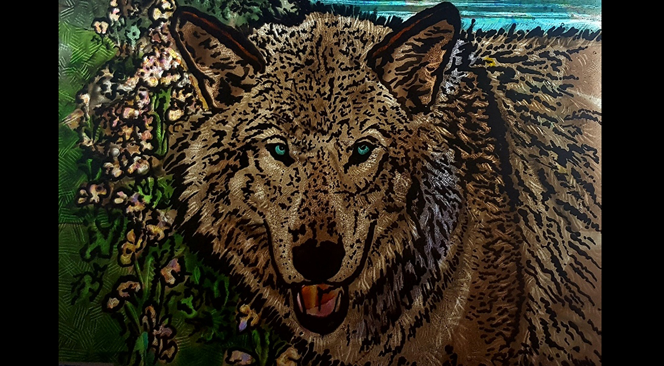 Fused Glass Wolf Panel